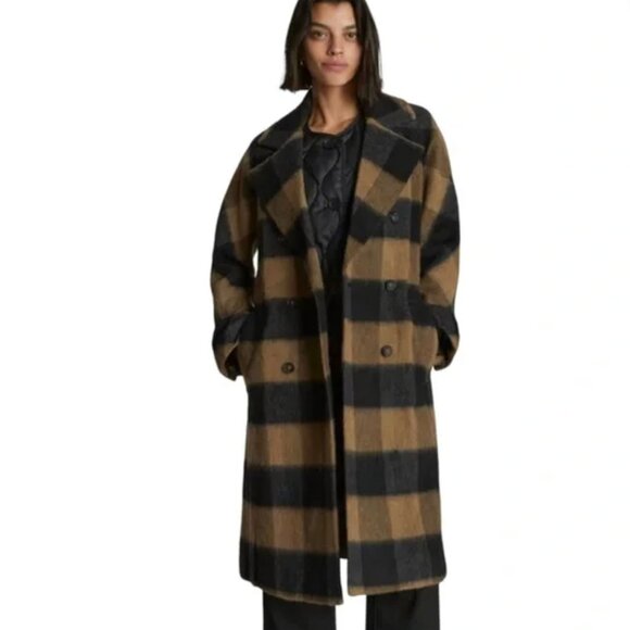 Everlane Brushed Italian Re-Wool Peacoat in Camel Buffalo Check - Picture 1 of 10